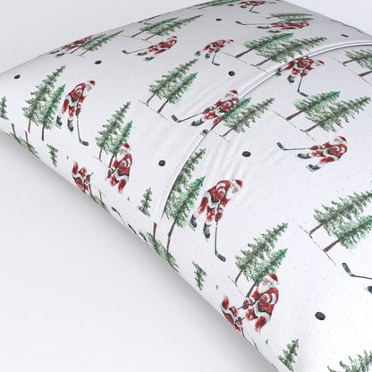 Hockey Santa Pillow Sham, Christmas Bedding, Festive Holiday Home Decor, Christmas Gift for Hockey Fan, Winter Pillow Cover