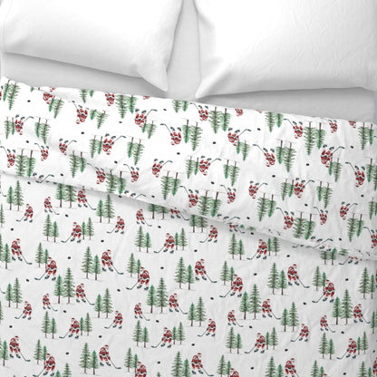 Hockey Santa Christmas Duvet Cover, Ice Hockey Bedding, Sports Fan Holiday Decor, Festive Winter Bedroom, Unique Gift for Hockey Lovers