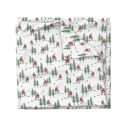 Hockey Santa Christmas Duvet Cover, Ice Hockey Bedding, Sports Fan Holiday Decor, Festive Winter Bedroom, Unique Gift for Hockey Lovers