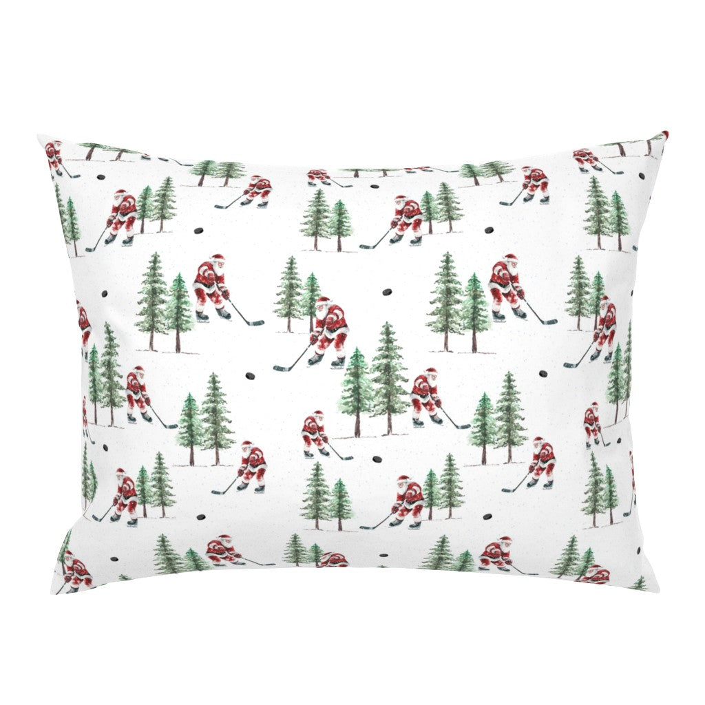 Hockey Santa Pillow Sham, Christmas Bedding, Festive Holiday Home Decor, Christmas Gift for Hockey Fan, Winter Pillow Cover