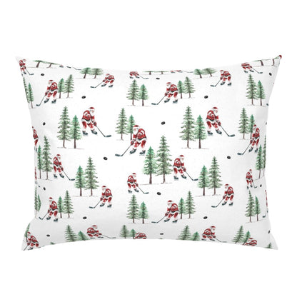 Hockey Santa Pillow Sham, Christmas Bedding, Festive Holiday Home Decor, Christmas Gift for Hockey Fan, Winter Pillow Cover