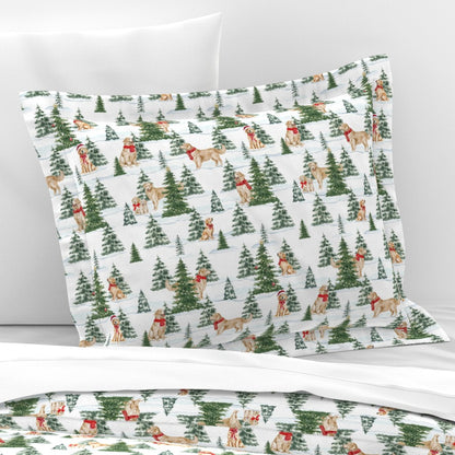 Snowy Golden Retriever Christmas Sham Pillow Cover, Christmas Dogs Pillowcase, Holiday Bedding, Golden Retriever, Christmas Dogs