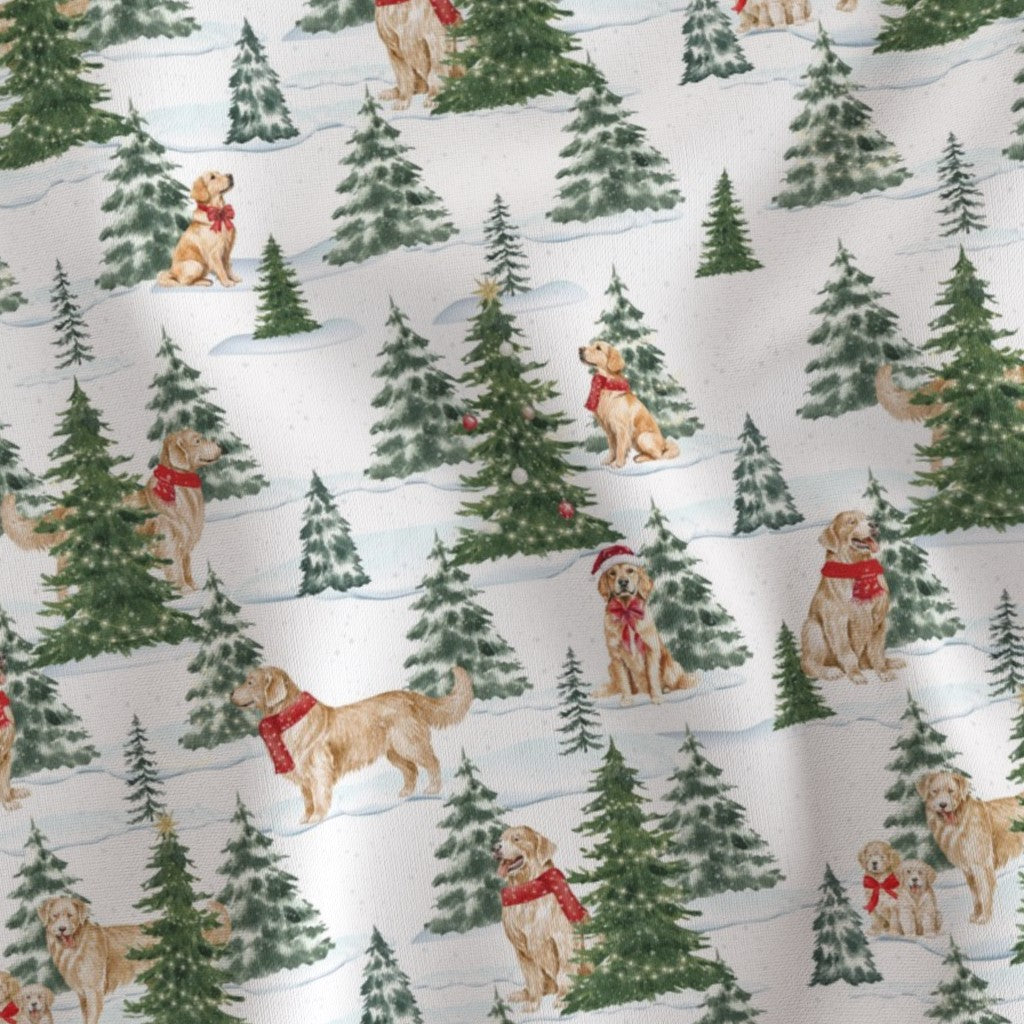 Snowy Golden Retriever Sheet Set | Italian Cotton Sateen Christmas Bedding | Luxury Holiday Sheets |