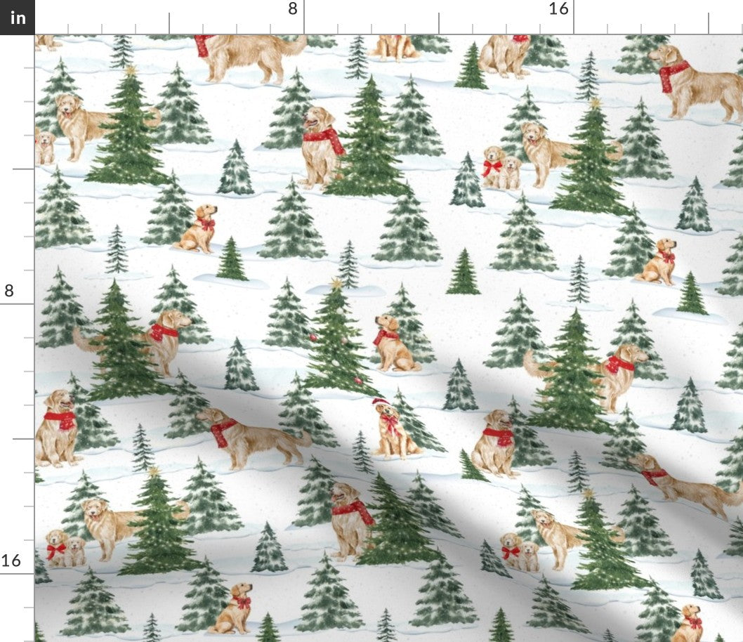 Snowy Golden Retriever Sheet Set | Italian Cotton Sateen Christmas Bedding | Luxury Holiday Sheets |