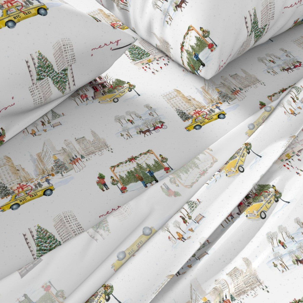 NYC Christmas Sheet Set | Italian Cotton Sateen Christmas Bedding | Luxury Holiday Sheets | (Copy)