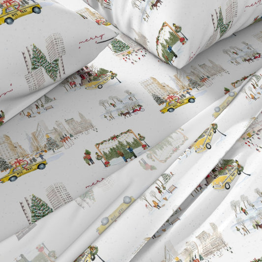 NYC Christmas Sheet Set | Italian Cotton Sateen Christmas Bedding | Luxury Holiday Sheets | (Copy)