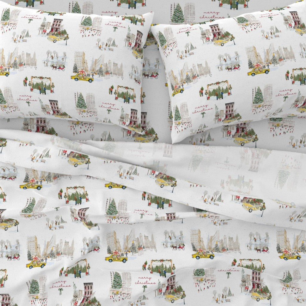 NYC Christmas Sheet Set | Italian Cotton Sateen Christmas Bedding | Luxury Holiday Sheets | (Copy)