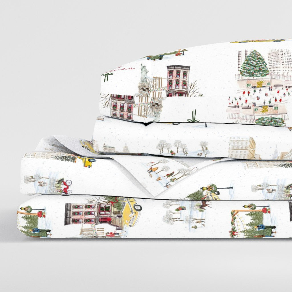 NYC Christmas Sheet Set | Italian Cotton Sateen Christmas Bedding | Luxury Holiday Sheets | (Copy)