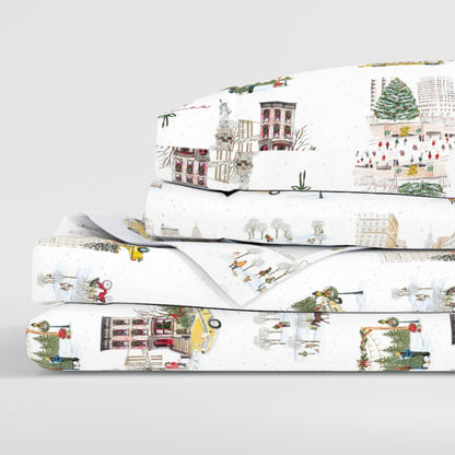 NYC Christmas Sheet Set | Italian Cotton Sateen Christmas Bedding | Luxury Holiday Sheets | (Copy)