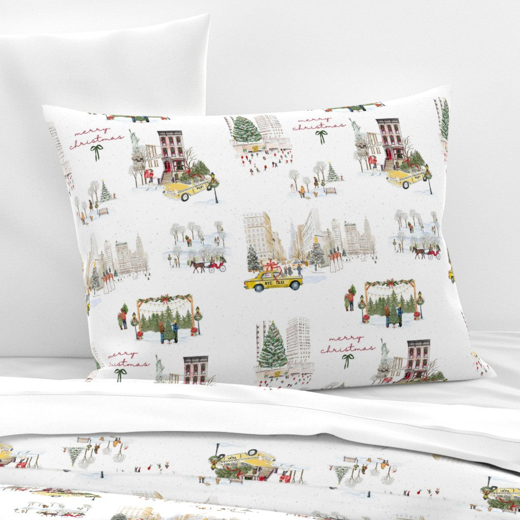 Christmas in NYC Sham or Pillowcase, Christmas Pillowcase, Holiday Bedding, New York City Christmas