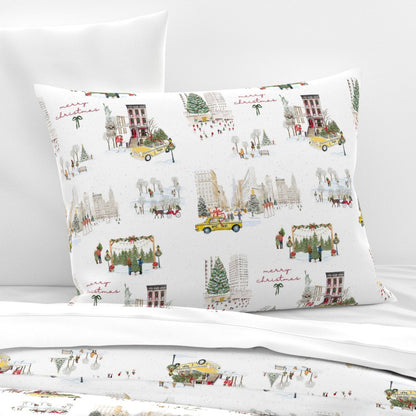 Christmas in NYC Sham or Pillowcase, Christmas Pillowcase, Holiday Bedding, New York City Christmas