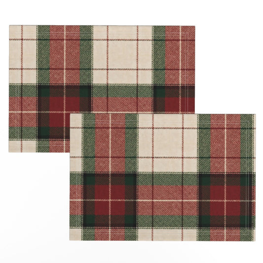 Classic Tartan Christmas Placemats, Set of 2, Vintage Christmas Nostalgia. Holiday Table Decor, Festive Dining, Table Setting, Plaid
