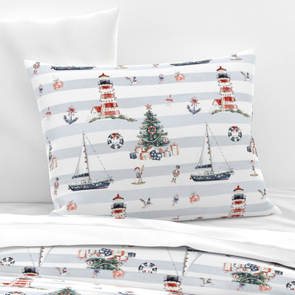 Newport Nautical Christmas Sham Pillow Cover, Christmas PIllowcase, Holiday Bedding, Sailing Christmas, Christmas Lighthouse, Marina