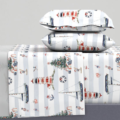 Newport Nautical Christmas Sheet Set | Italian Cotton Sateen Christmas Bedding | Luxury Holiday Sheets | (Copy) (Copy)