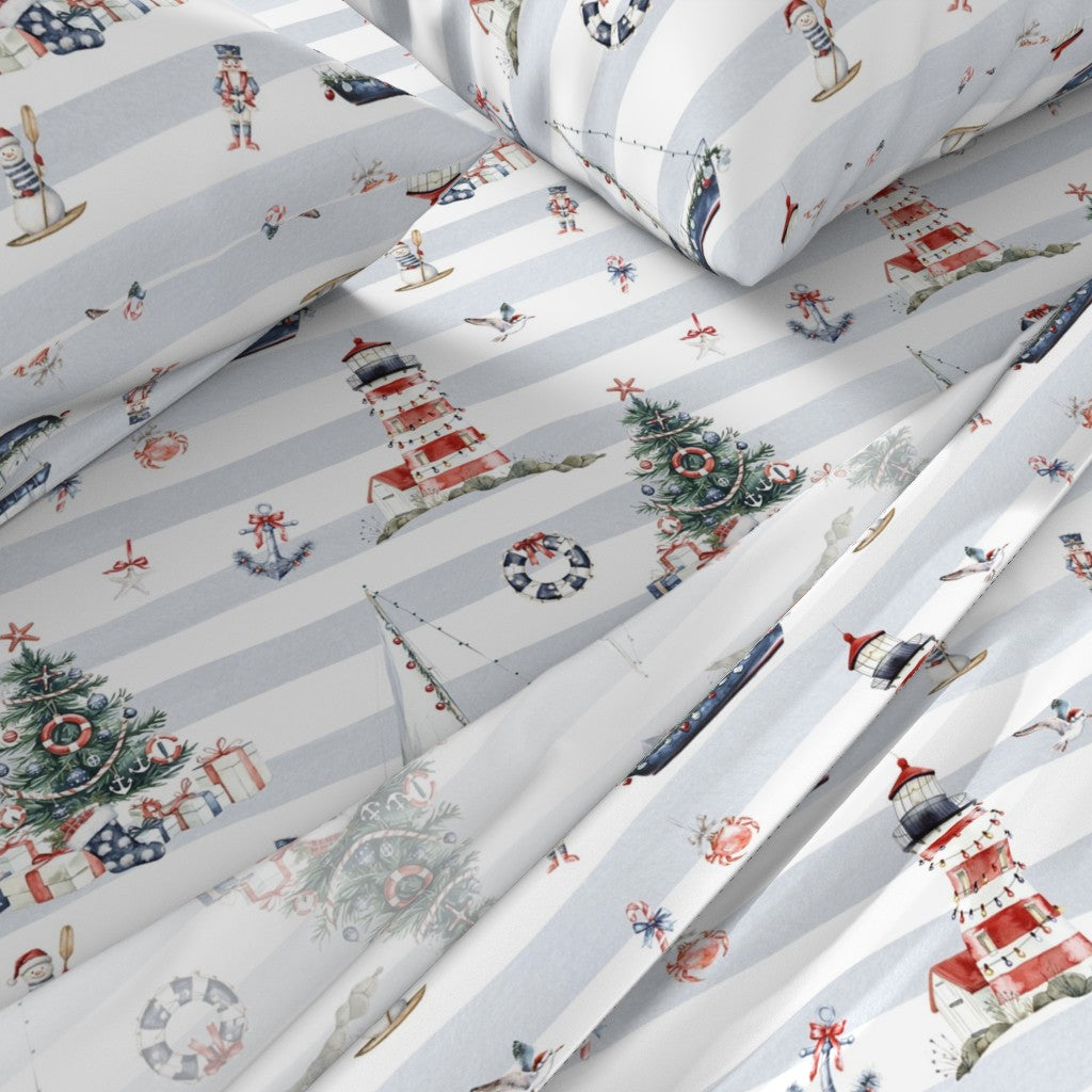 Newport Nautical Christmas Sheet Set | Italian Cotton Sateen Christmas Bedding | Luxury Holiday Sheets | (Copy) (Copy)