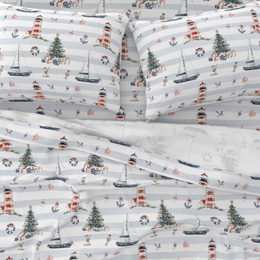 Newport Nautical Christmas Sheet Set | Italian Cotton Sateen Christmas Bedding | Luxury Holiday Sheets | (Copy) (Copy)