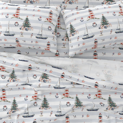 Newport Nautical Christmas Sheet Set | Italian Cotton Sateen Christmas Bedding | Luxury Holiday Sheets | (Copy) (Copy)