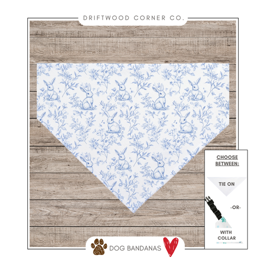 Hand Sketched Blue Toile Easter Dog Bandana,Spring Dog Bandana, Grand Millennial Dog Pup