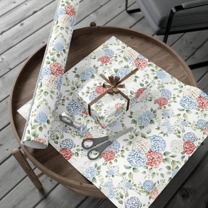 Red White & Blue Hydrangeas All Occasion and  Birthday Wrapping Paper, Gift wrap, Celebrations