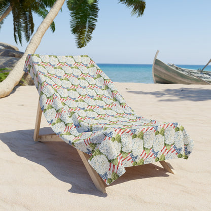 Patriotic Summer Hydrangea Bath & Beach Towel