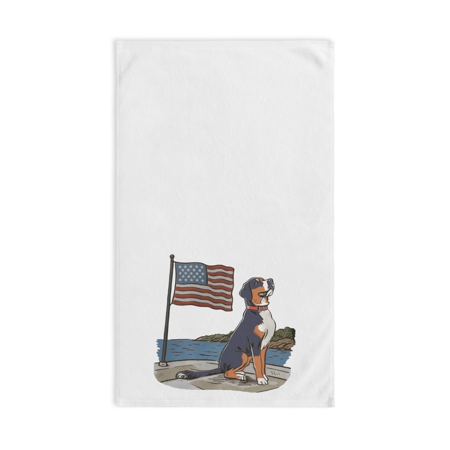 Summer Swissy in the USA Hand Towel for Bath and Kitchen, Greater Swiss Mountain Dog