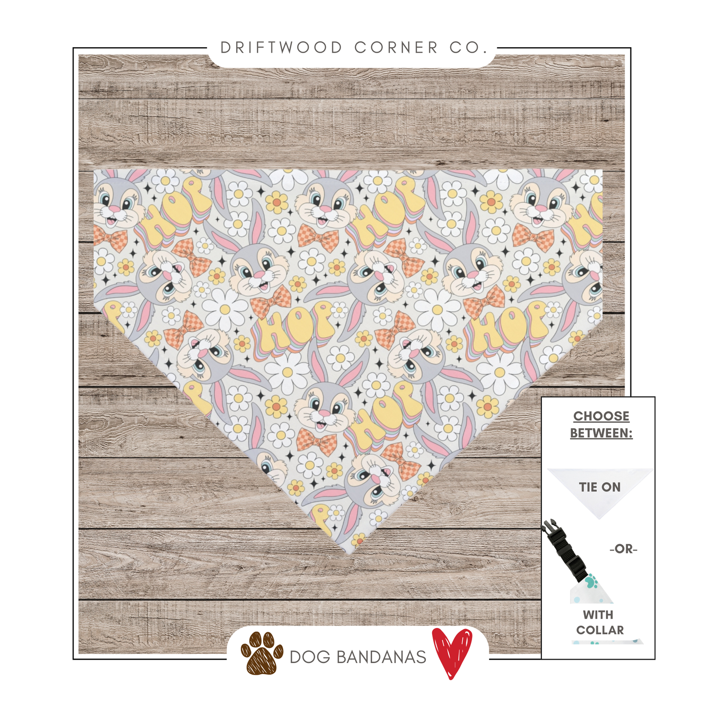 Retro Vintage Cartoon Character Easter Dog Bandana, Spring Dog Bandana