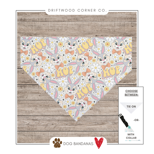 Retro Vintage Cartoon Character Easter Dog Bandana, Spring Dog Bandana