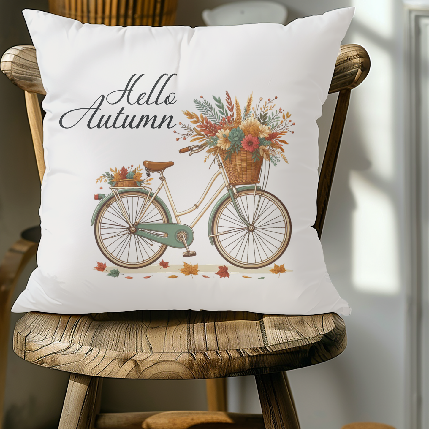 Fall Bicycle Flowers Pillow Cover