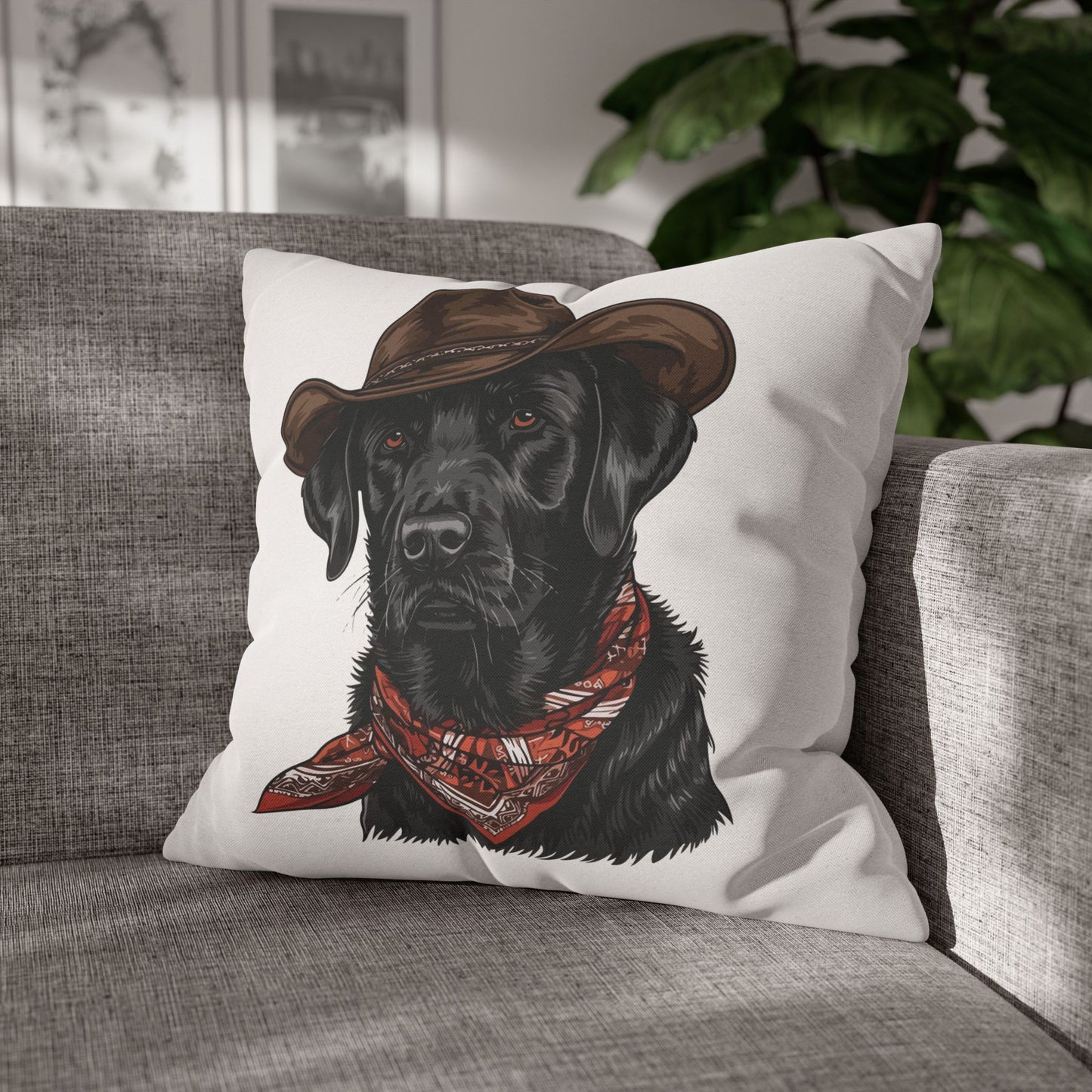 Black Lab, Labrador Retriever, Western Cowboy, Double Sided Pillow Cover