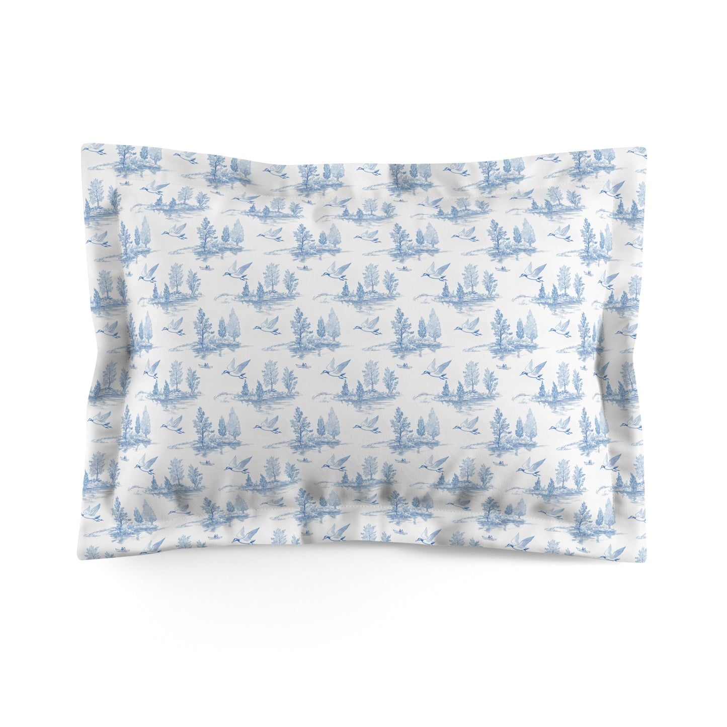 Blue Sketched Lake Scenery Sham or Pillowcase