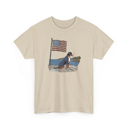2025 New Summer Swissy Unisex Tshirt, Greater Swiss Mountain Dog Patriotic Flag Shirt, Cartoon Swissy Character