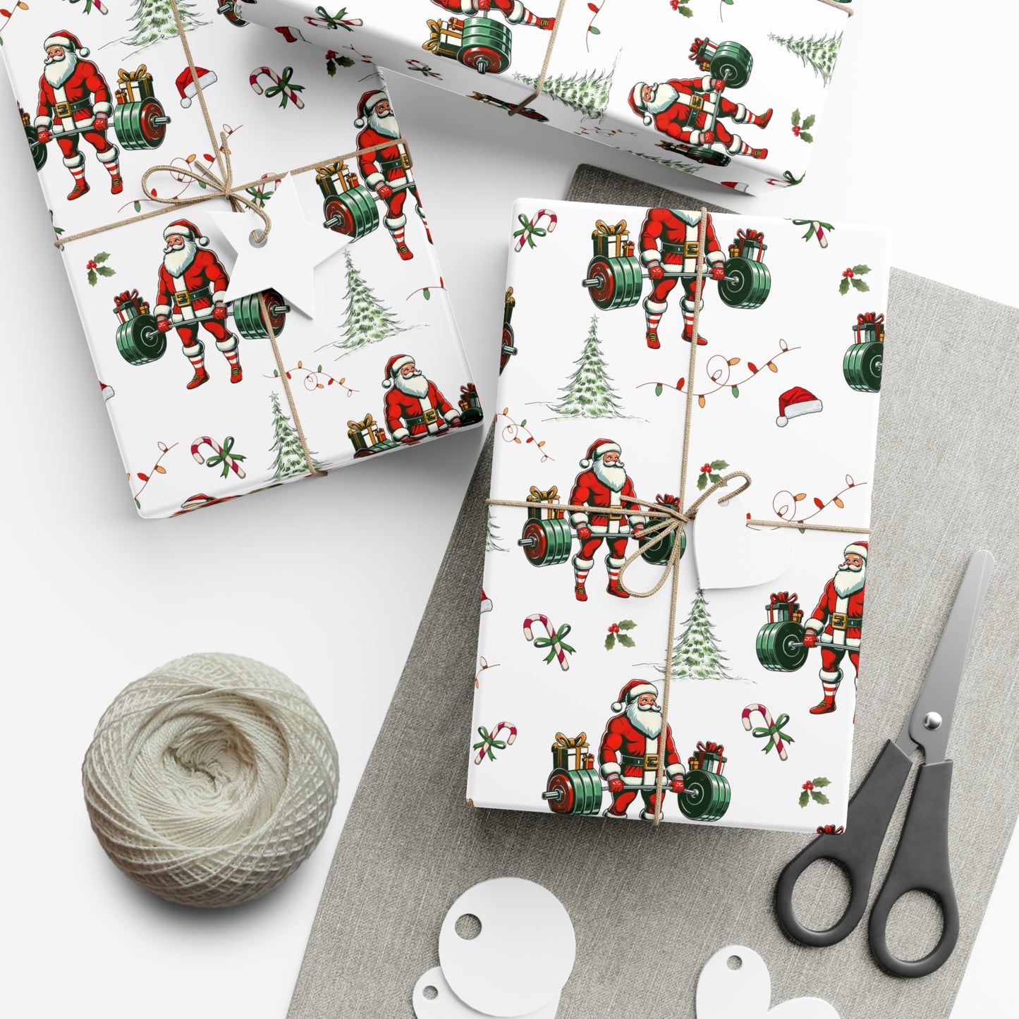 Weightlifting Santa Christmas Wrapping Paper