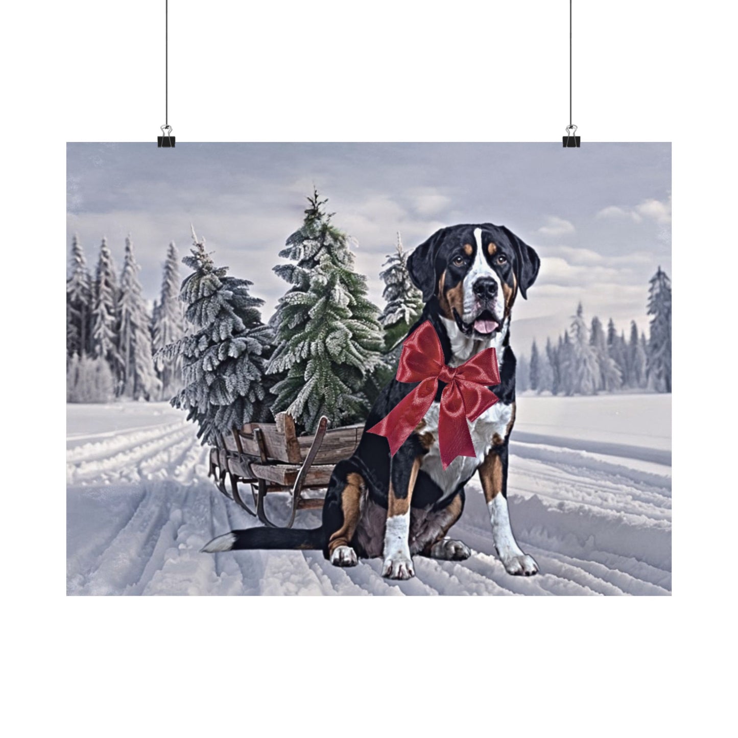 (No Frame) Christmas Greater Swiss Mountain Dog Christmas Wall Art Print