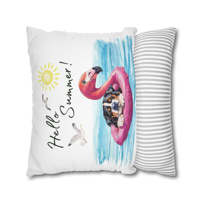 Hello Summer Swissy Pillow Cover, Greater Swiss Mountain Dog Pillow Cover, Hand Drawn, Double-Sided Graphics, Swissy, GSMD
