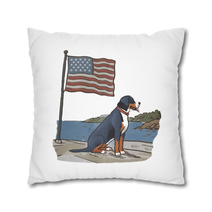 Patriotic Summer Greater Swiss Mountain Dog Pillow Cover, Hand Drawn, Double-Sided Graphics, Swissy, GSMD
