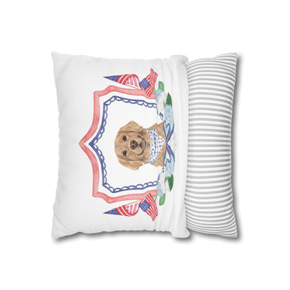 Summer Golden Retriever Pillow Cover, Double Sided, Hand drawn, Watercolor Golden Retriever Patriotic Pillow Cover