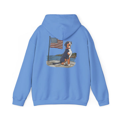 Double Graphic version of our 2025 New Summer Swissy Unisex Hooded Sweatshirt, Swissy Summer Hoodie, Greater Swiss Mountain Dog, Cartoon Swissy Character