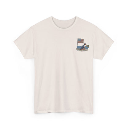Double Sided Version w/ text "Summer Swissy" Version of our 2025 New Summer Swissy Unisex Tshirt, Greater Swiss Mountain Dog Patriotic Flag Shirt, Cartoon Swissy Character