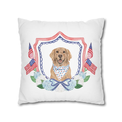 Summer Golden Retriever Pillow Cover, Double Sided, Hand drawn, Watercolor Golden Retriever Patriotic Pillow Cover