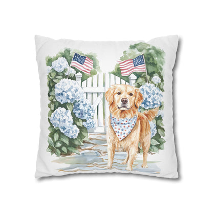 Summer Golden Retriever Pillow Cover, Double Sided, Hand drawn, Watercolor Golden Retriever Patriotic Pillow Cover