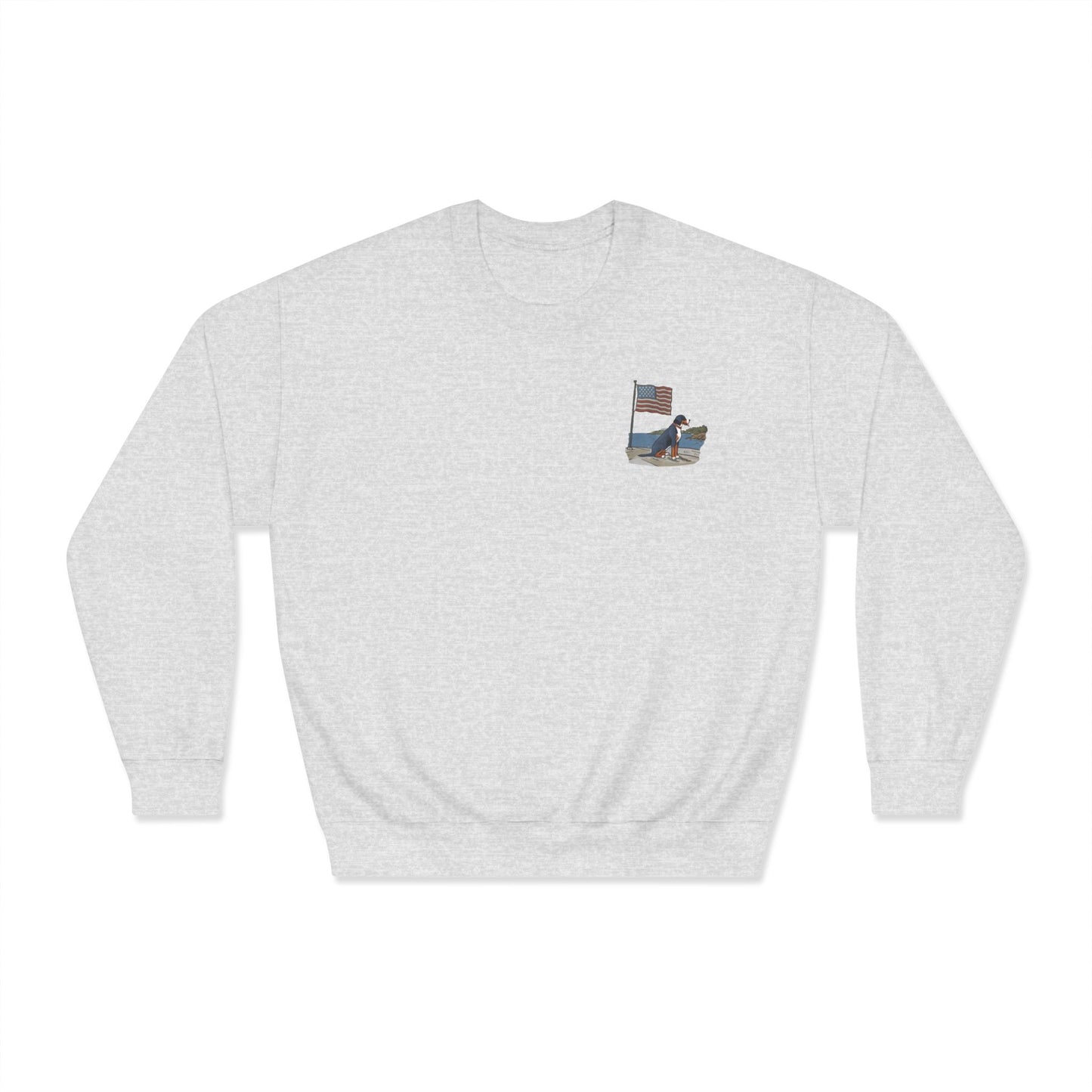 Double Sided "Summer Swissy" version of our 2025 New Summer Swissy Unisex Crewneck Sweatshirt, Greater Swiss Mountain Dog Patriotic Flag Shirt, Cartoon Swissy Character