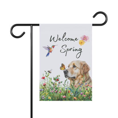 Golden Retriever Garden Flag, Welcome Spring Floral Dog Garden Flag, Watercolor Dog Flag, Double Sided Garden Flag