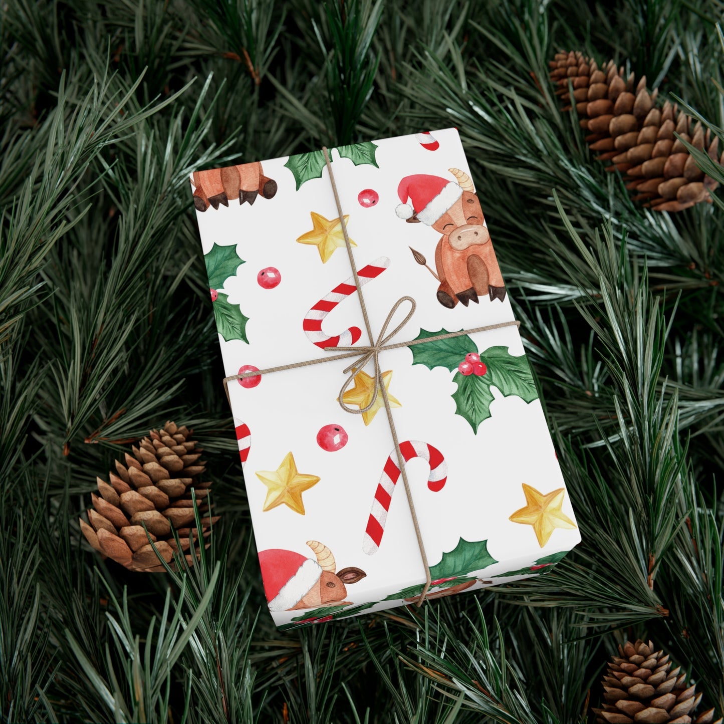 Highland Cow Cute Cartoon Christmas Gift Wrap