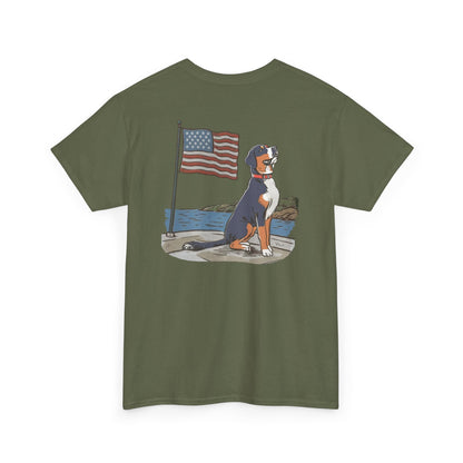 Double Sided Version of our 2025 New Summer Swissy Unisex Tshirt, Greater Swiss Mountain Dog Patriotic Flag Shirt, Cartoon Swissy Character