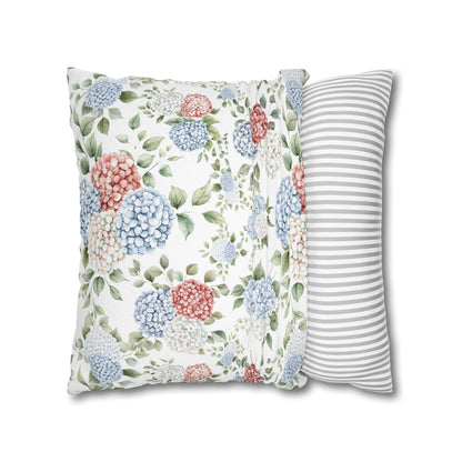 Watercolor Patriotic Hydrangea Pillow Cover, 4th of July Pillow Cover, Farmhouse Summer Decor
