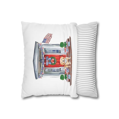 Summer Golden Retriever Pillow Cover, Double Sided, Hand drawn, Watercolor Golden Retriever Patriotic Pillow Cover
