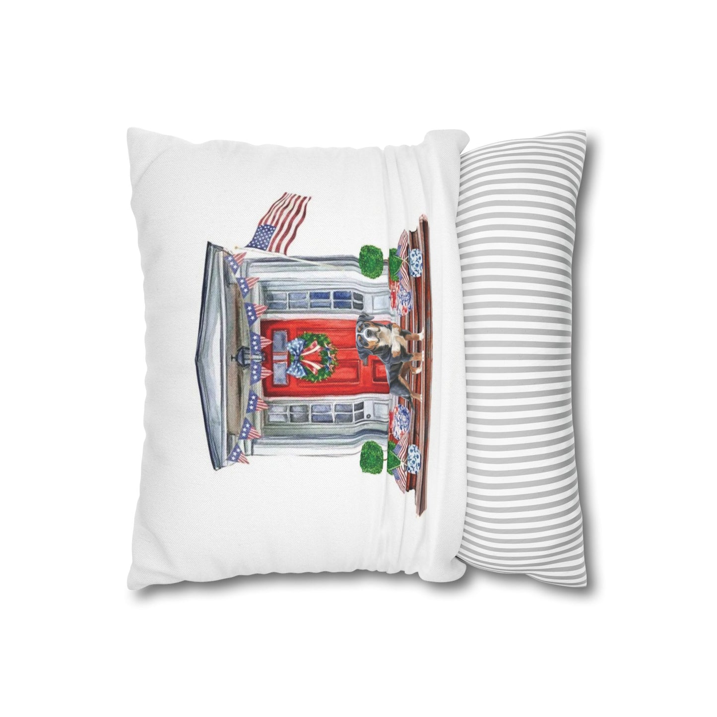 Summer Swissy in the USA, Greater Swiss Mountain Dog Pillow Cover, Hand Drawn, Double-Sided Graphics, Swissy, GSMD