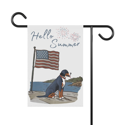 Faded, Watercolor Greater Swiss Mountain Dog Garden Flag, Hello Summer Swissy Garden Flag, Watercolor Hand drawn Dog Flag, Double Sided