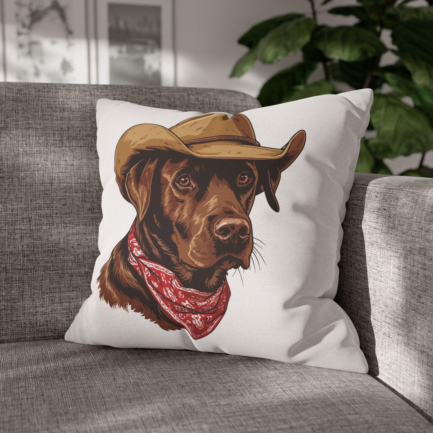 Chocolate Lab, Labrador Retriever, Western Cowboy, Double Sided Pillow Cover