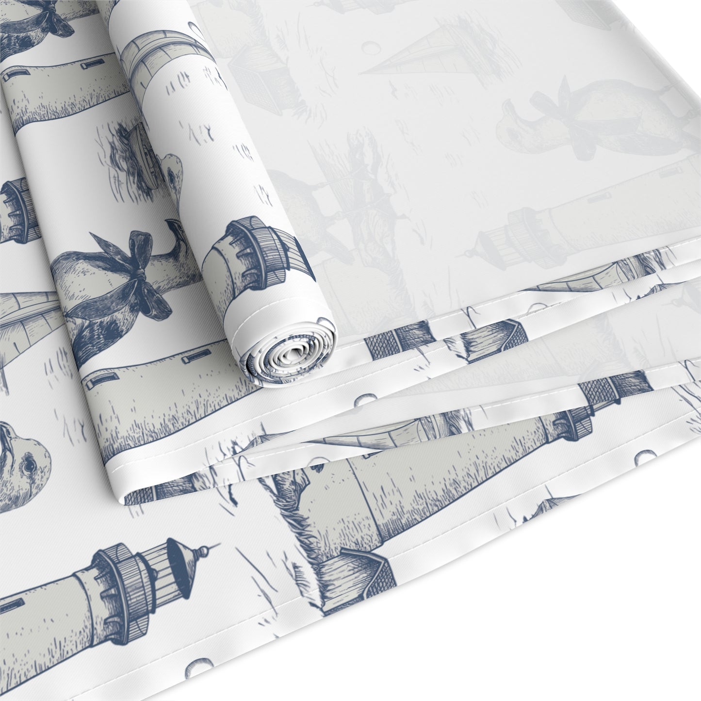 Summer Seagull & Lighthouse Sketched Line Art Table Runner